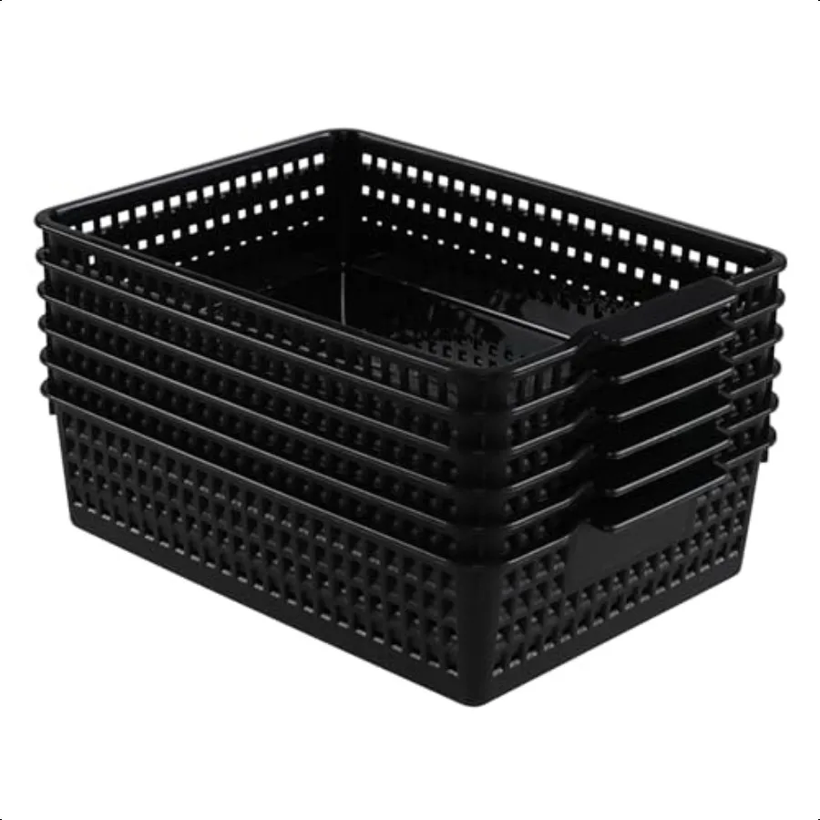 

Vababa 6Pack Plastic Paper Storage Basket Tray Desktop File Organizer Baskets Black