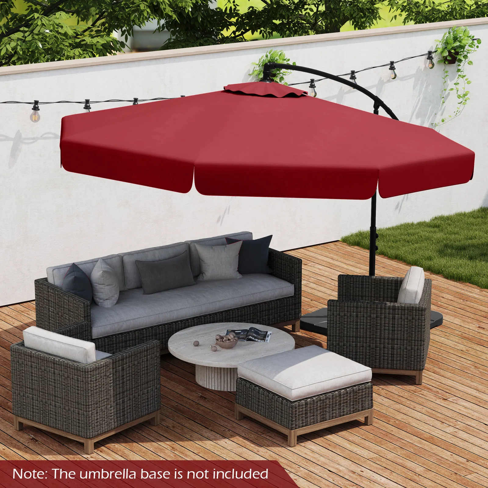 Zipped protective weather cover fitted on folded offset cantilever umbrella