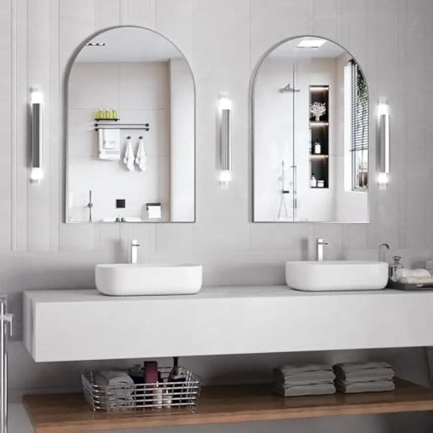 

Набор арочных настенных зеркал, серебряный металлический каркас из 2 предметов для декора ванной комнаты и гостиной