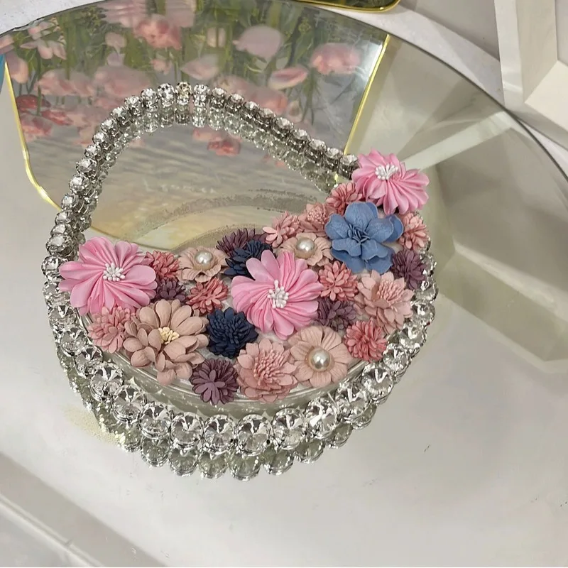 Crystal Shiny Rhinestones Diamond Women's Handbag Appliques Floral Evening Bag Wedding Party Clutch Purse Shoulder Underarm Bag view 2