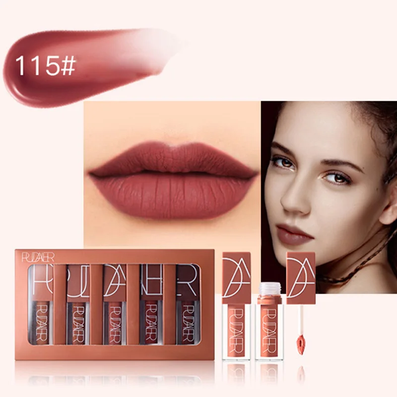 5 Colors Matt Velvet Liquid Lipstick Lipgloss Waterproof Long-Lasting Lip Glaze Lip Makeup Tool Cosmetic Помада Для Губ Rossetto