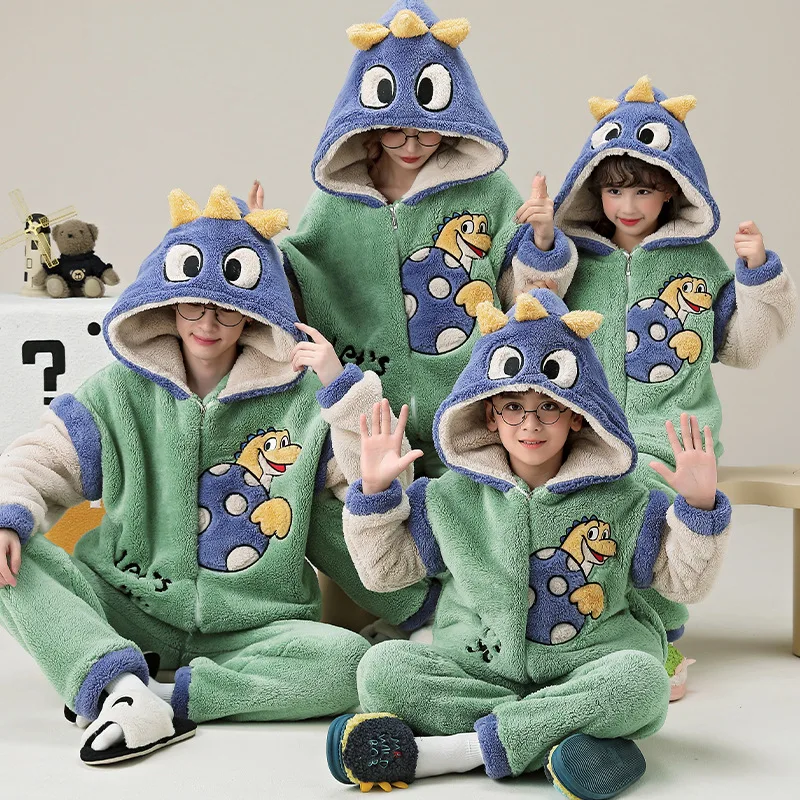 

New Thickened Velvet Top Family Sibling Look Matching Suits Mother Kids Matching Christmas Pajama Children's Fleece Homewear