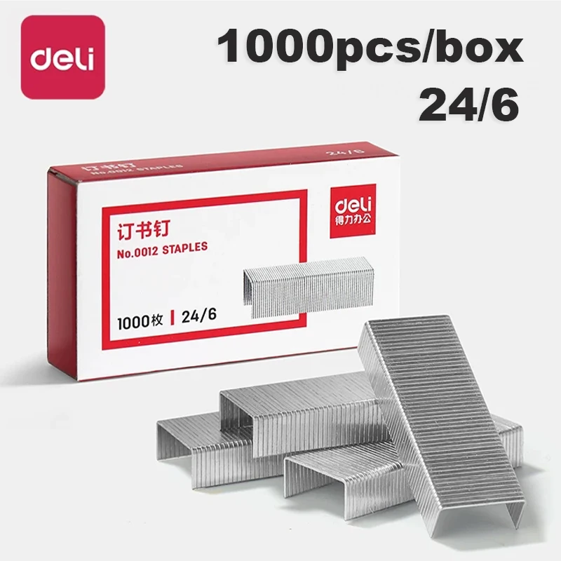 Deli 1000pcs/box Standard Staples 24/6 Silver Metal Staples for Office School Home Stapler Refills