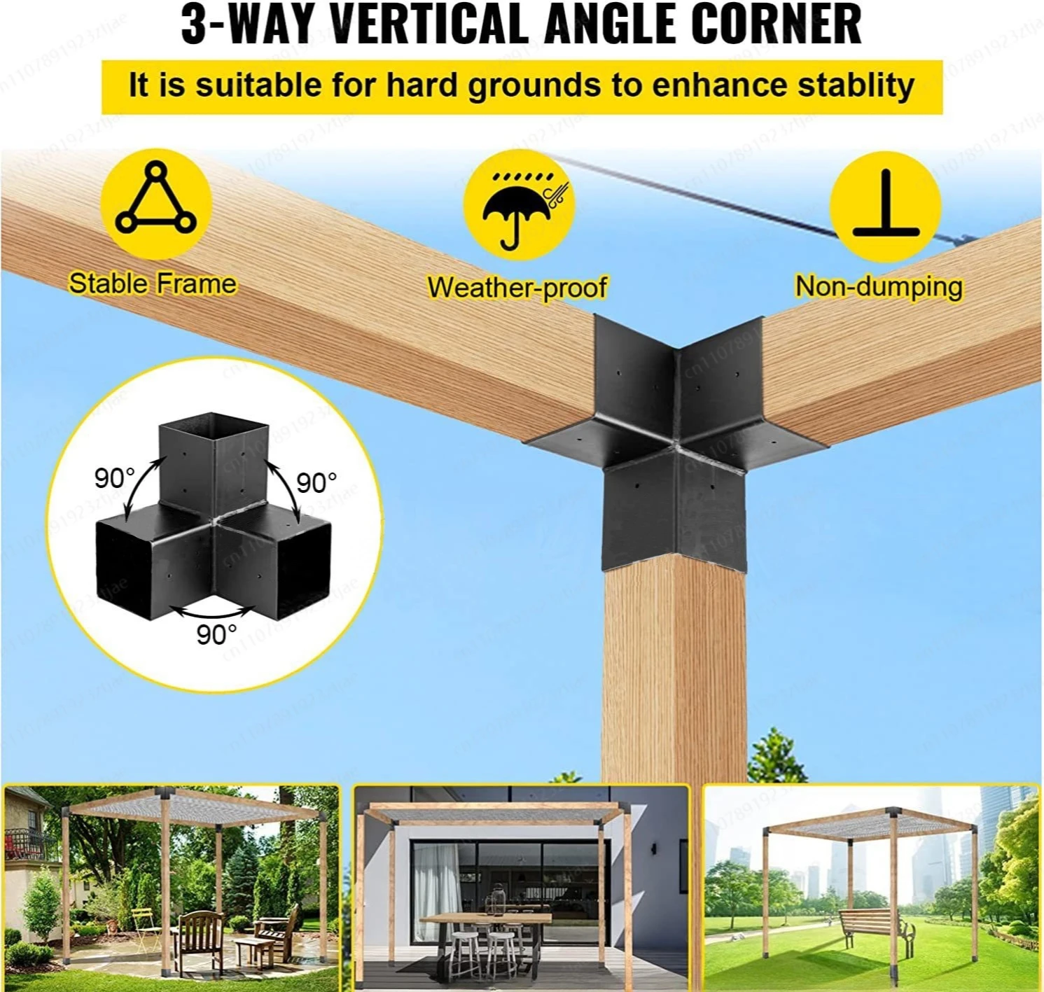 Bestseller 4×4 6×6 Pergola Corner Bracket, Steel & Wood Combination for Outdoor Patio Frame, Heavy Duty