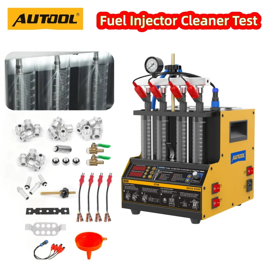 AUTOOL CT160 Ultrasonic Fuel Injector Cleaner Test 4Cylinder Car Automotive Injection Washing Kit Heated Cleaning Machine 110V