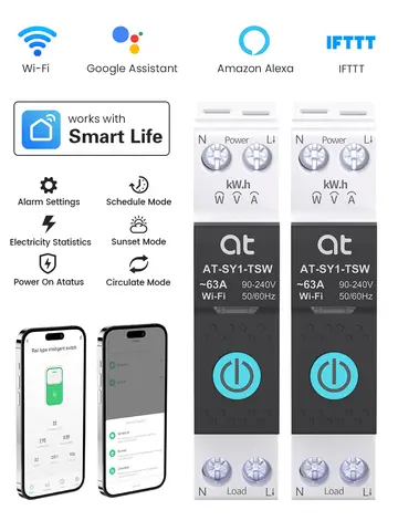 Tuya WiFi Smart Circuit Breaker 63A 1P DIN Rail for Smart Home Wireless Remote Control WiFi Switch by APP metering Breaker