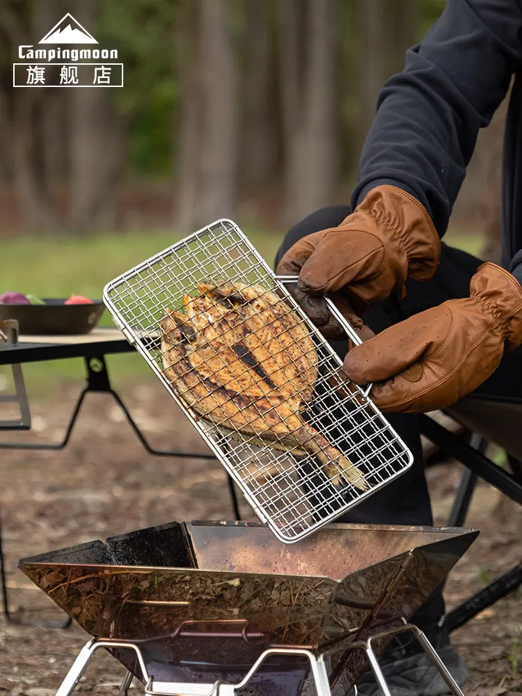 

CAMPINGMOON MT-2-W2 BBQ Grill Basket Stainless Steel Honeycomb Mesh Foldable Tongs High-Temperature Resistant Camping Grill Clip