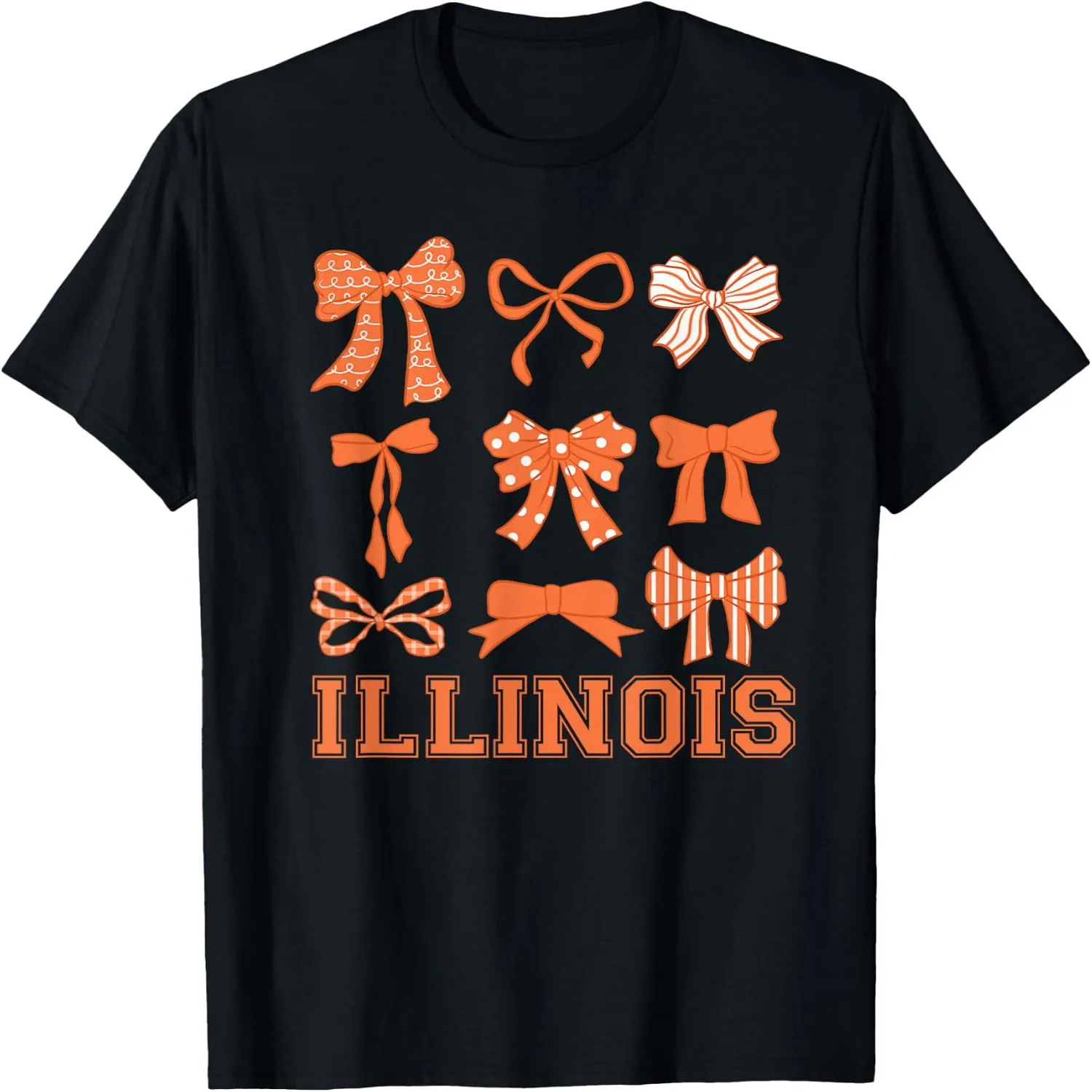 Illinois Orange Coquette Bow Varsity Women Toddler Girls T-Shirt Cotton t-shirt, Vintage t-shirt,
