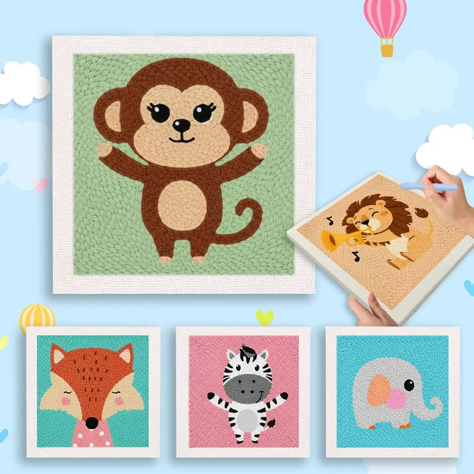 CHENISTORY Animal Punch Needle Frame Arts And Crafts Beginner Embroidery Kit Animal Embroidery Beginner Kit