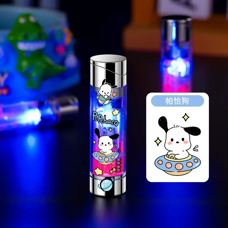 Pochacco Cinnamoroll Kuromi KTV cute cartoon pattern small portable flash windproof pink flame inflatable lighter for boyfriend