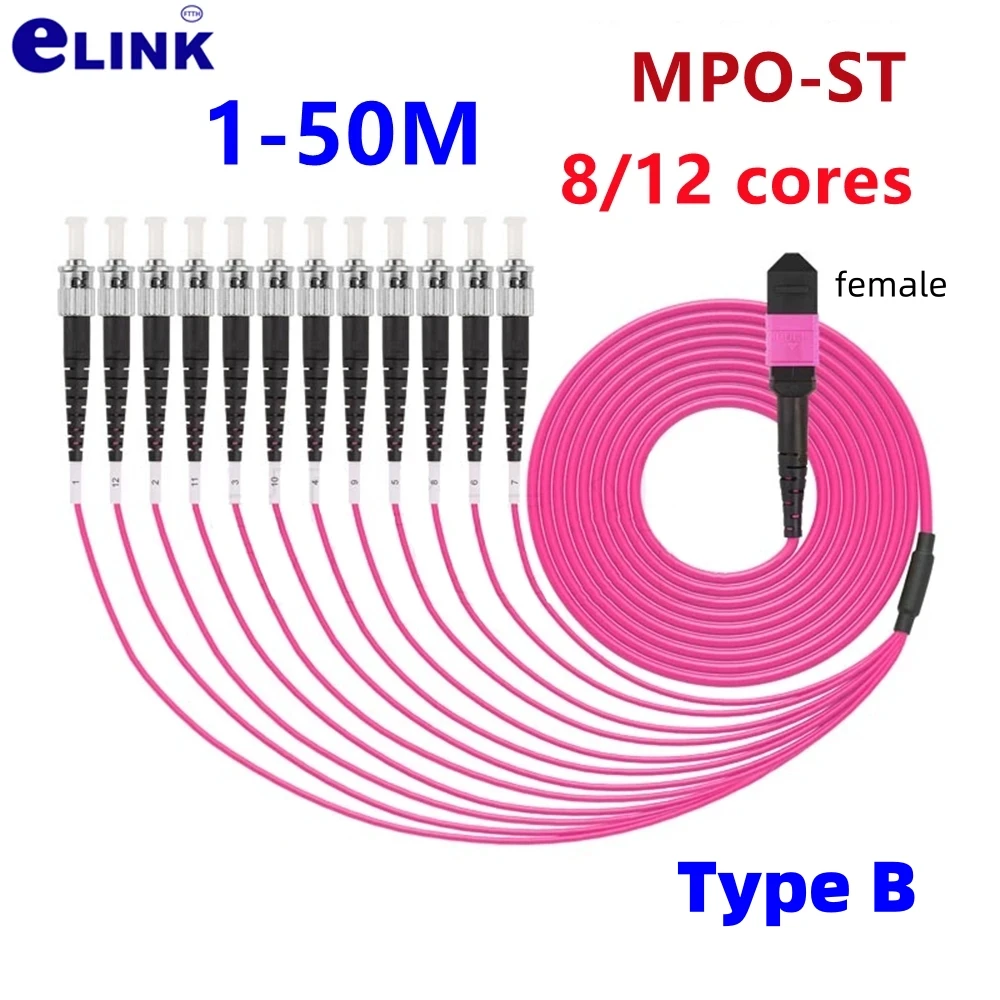 MPO-ST fiber patch cord type B 8/12/24 cores OM4 female MM 1-50m10m MTP-8ST 12ST fiber breakout 8C 12C ftth jumper FTTH ELINK