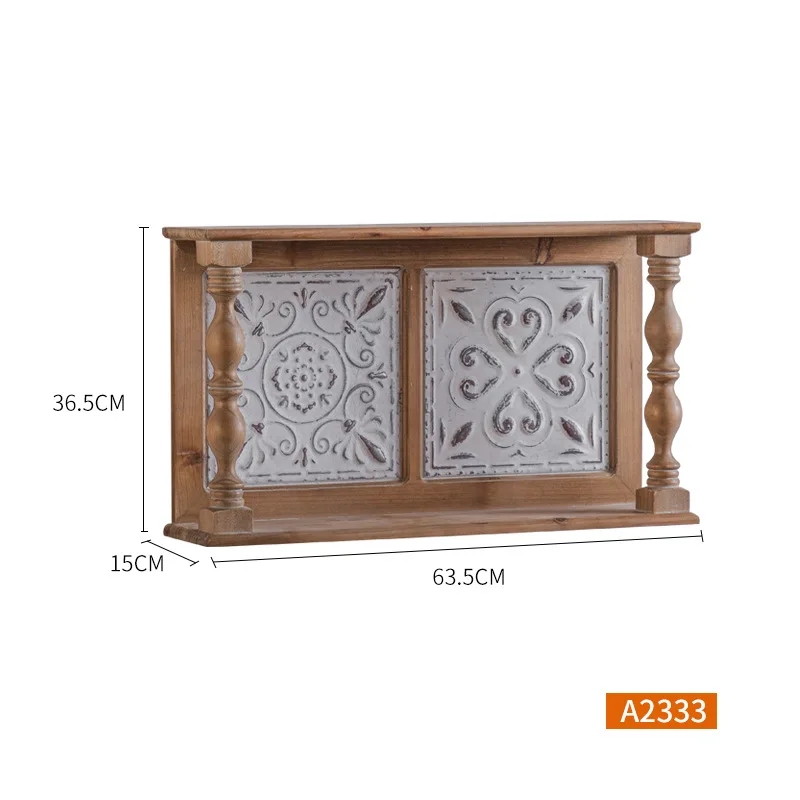 25Inches Decorative Spindle Wall Cabinet Shelf with Two Tiles Designs