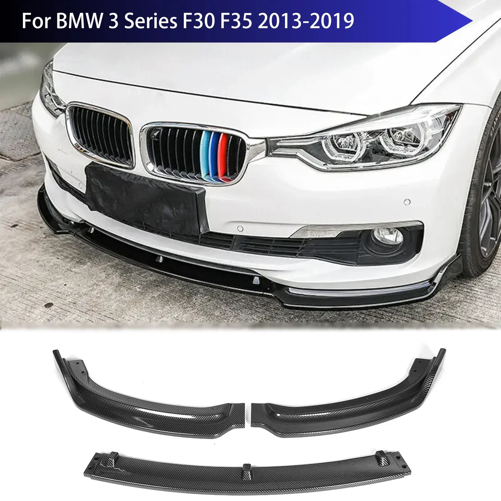 3PCS Front Bumper Splitter Lip Spoiler for BMW 3 Series F30 F35 2013-2019 Body Kit Lower Bumper Guard Surround Auto Parts