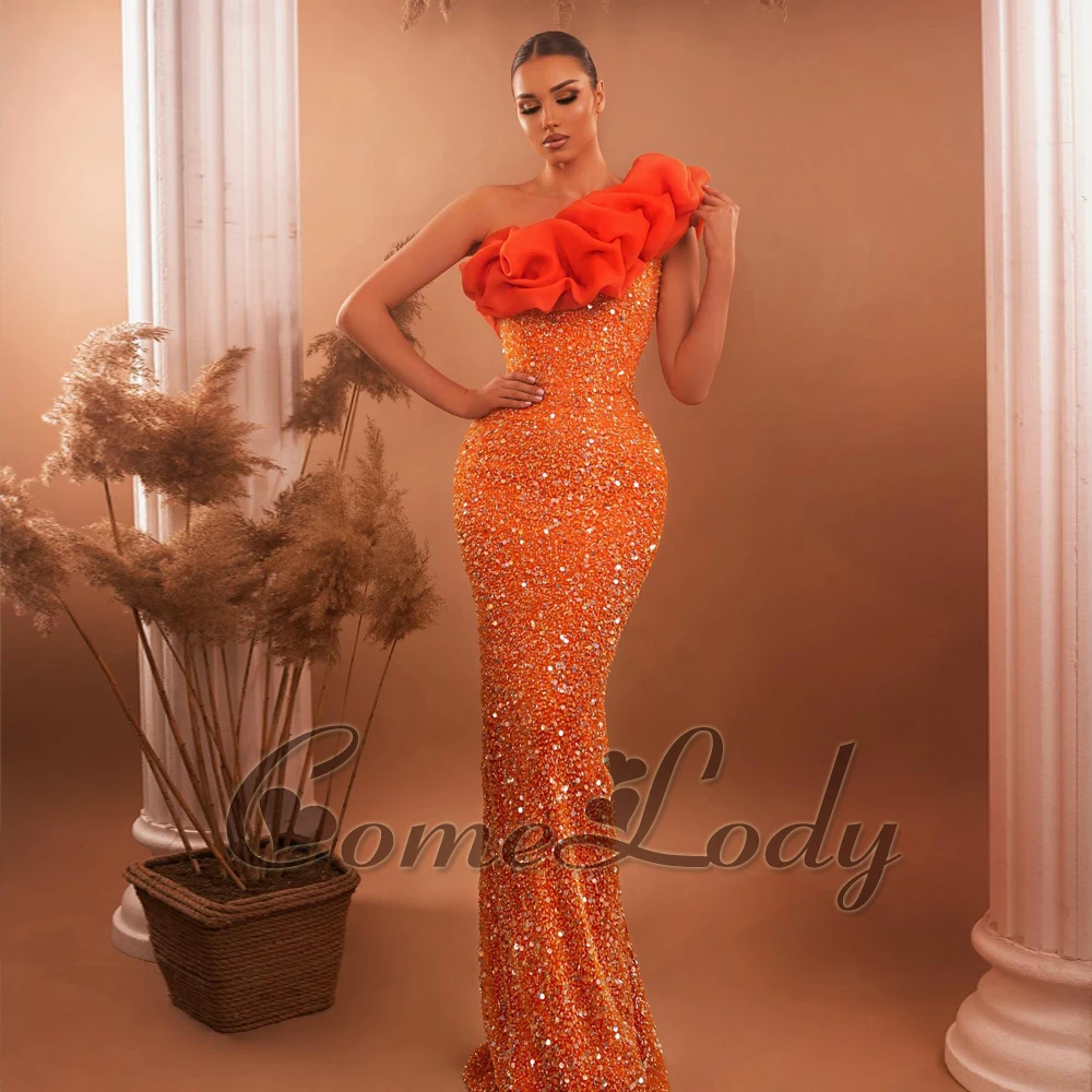 

Comelody Exquisite Trumpet Prom Dresses for Women Saudi Arabric Sequin One Shoulder Sparkly Lacing Up Sleeveless Custom Made