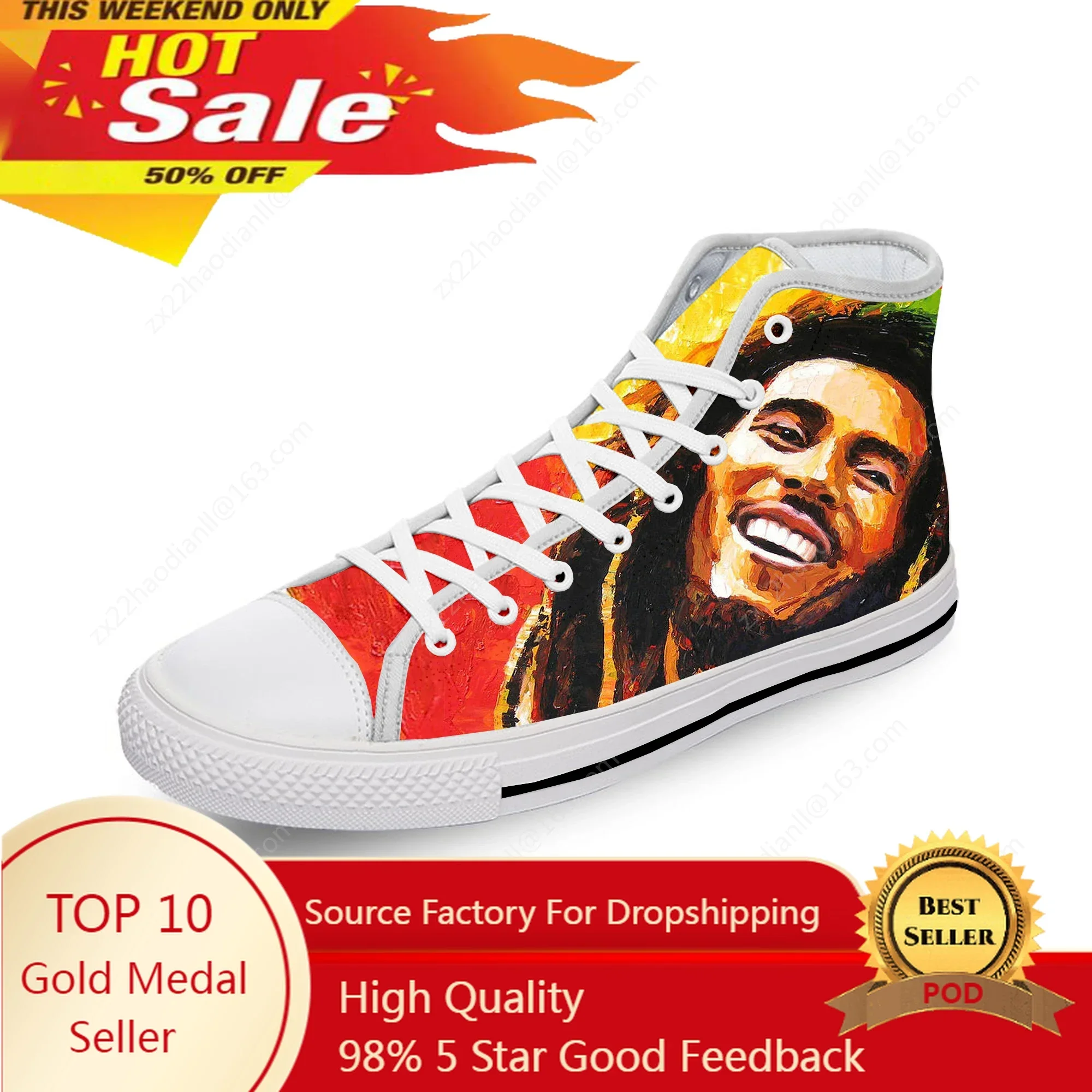 Bob Marley Reggae Star Music Rock Fashion Casual sneakers High Top Lightweight Breathable 3D Printed Men women Canvas Shoes