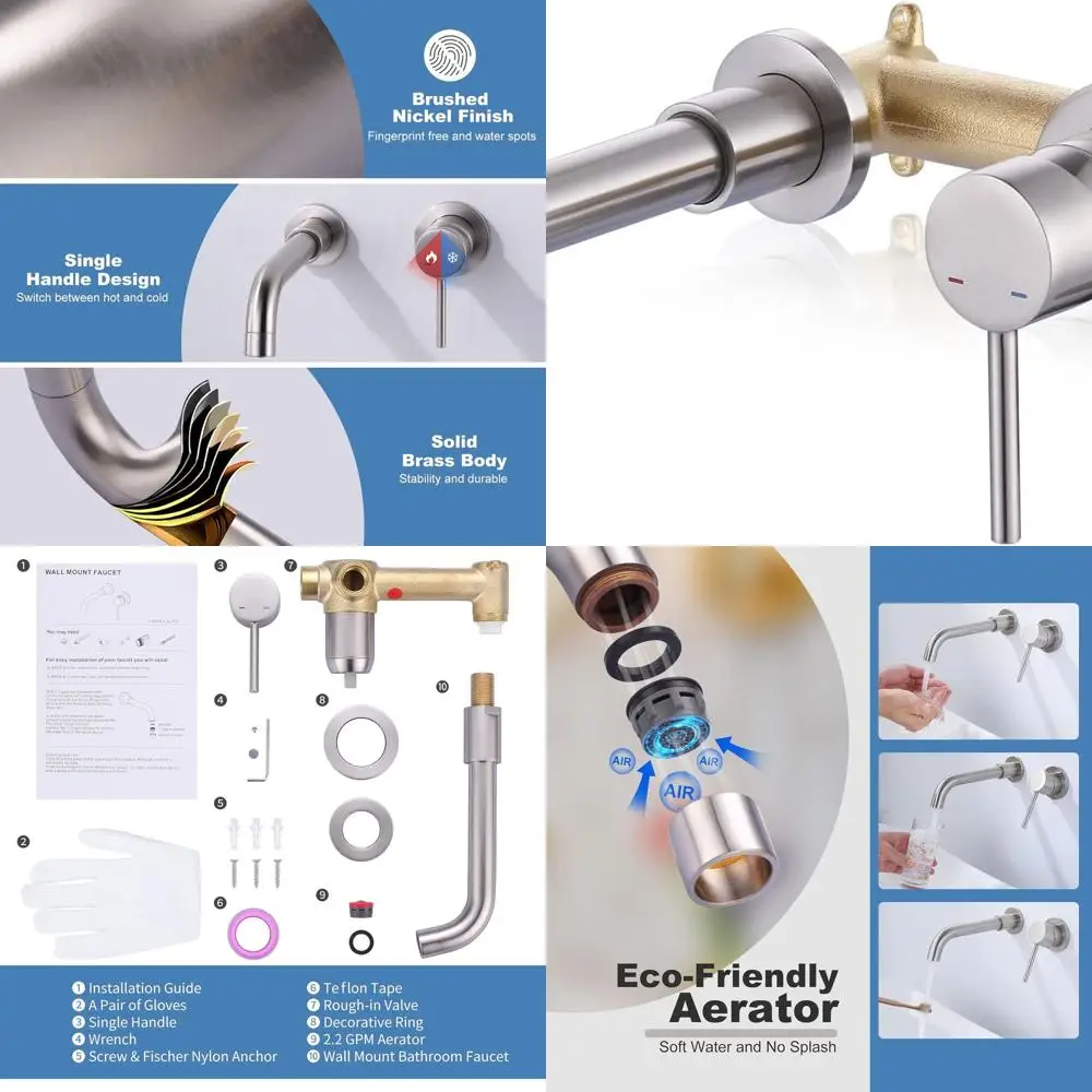 صنبور تثبيت على الحائط من النيكل المصقول بمقبض واحد مع صنبور دوار وصمام خشن #1