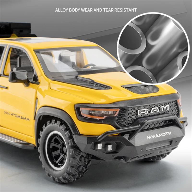 1:32 DODGE Mammoth 1000 TRX Alloy Pickup Car Model Diecast Metal Off-road Vehicle Model Sound and Light Simulation Kids Toy Gift