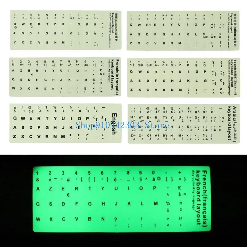 652F Black Letters Fluorescent Keyboard Italian Sticker Button Letters Stickers for Laptop Computer Keyboards