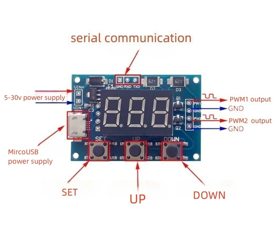 DC 5-30V Micro USB 5V Power Independent PWM Signal Generator 2 Channel Dual Way Digital LED Duty Cycle Pulse Frequency Board