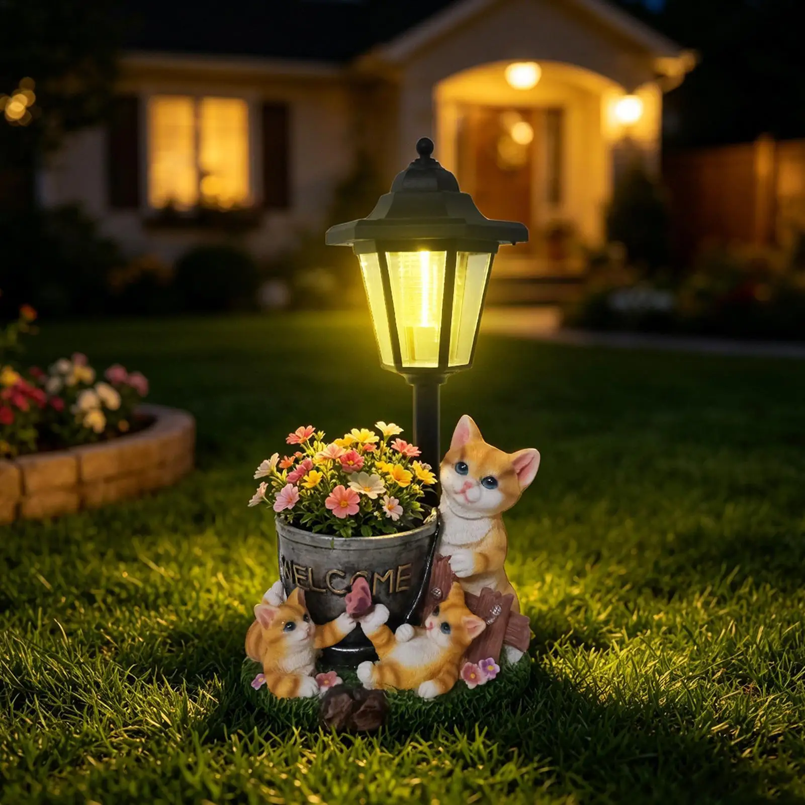

Solar Cat Statue Outdoor Figurine Light with Flowerpot Function Garden Sculpture for Porch Patio Yard Pathway Landscape