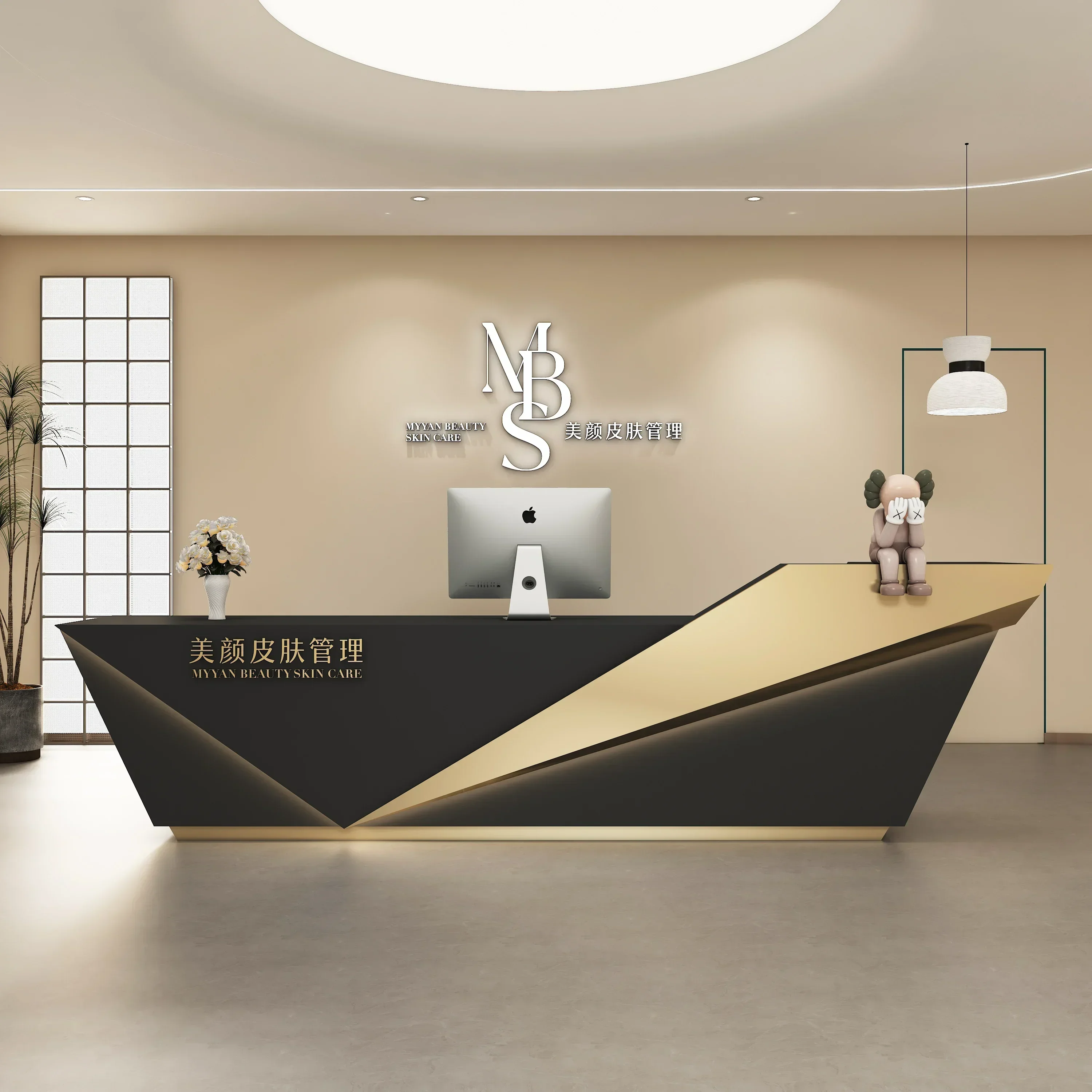 Company front desk reception desk training institution beauty salon simple atmosphere stainless steel cashier bar