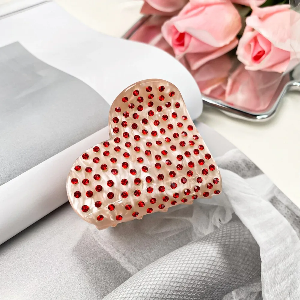 

New Pink Red Heart Hair Clips Small Strong Hold Heart Hairpins No Crease Claw Clips Hair Barrette for Women