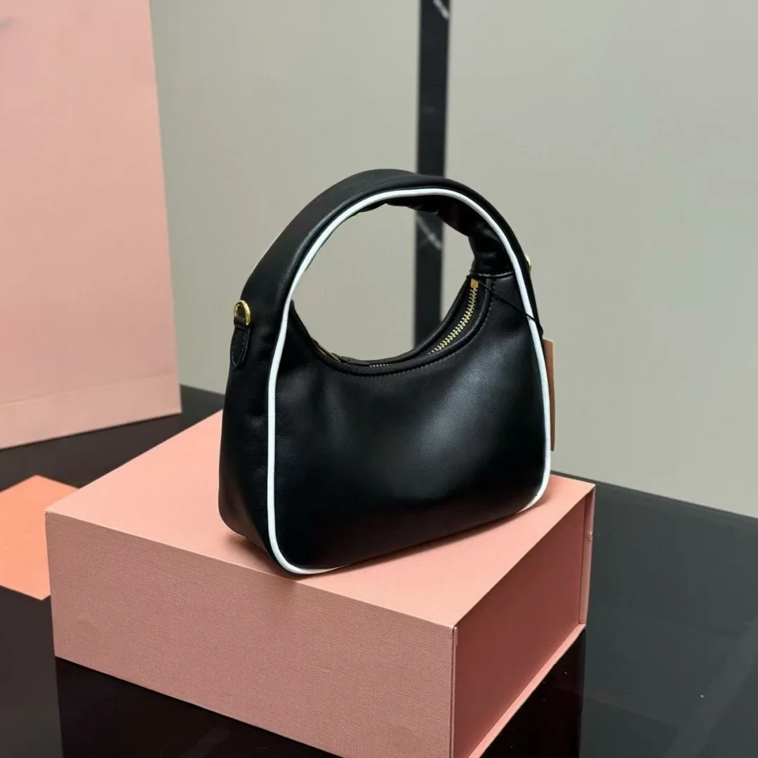 

New Real leather Women's crescent bag 2025 contrast jiaozi bag hobo underarm bag simple commuter Joker hand-held Crossbody bag