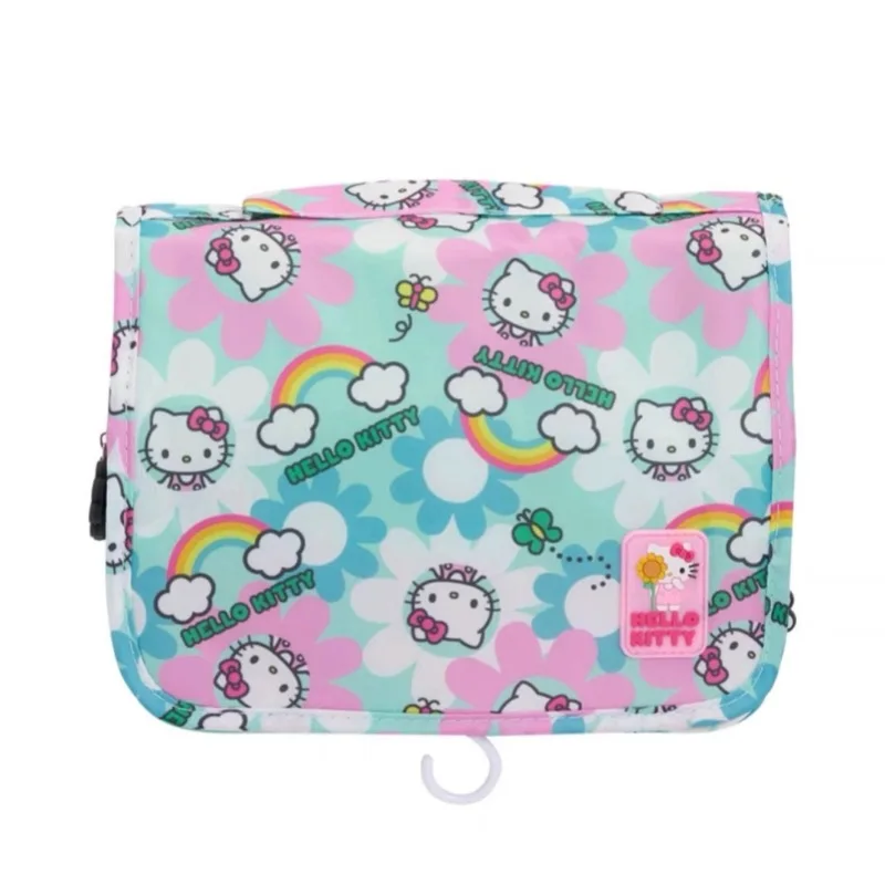 2024 New Hello Kitty Folding Hanging Cosmetic Bag Girl Cartoon Animation Travel Toiletries Bag Sanrio Gift Storage Bag