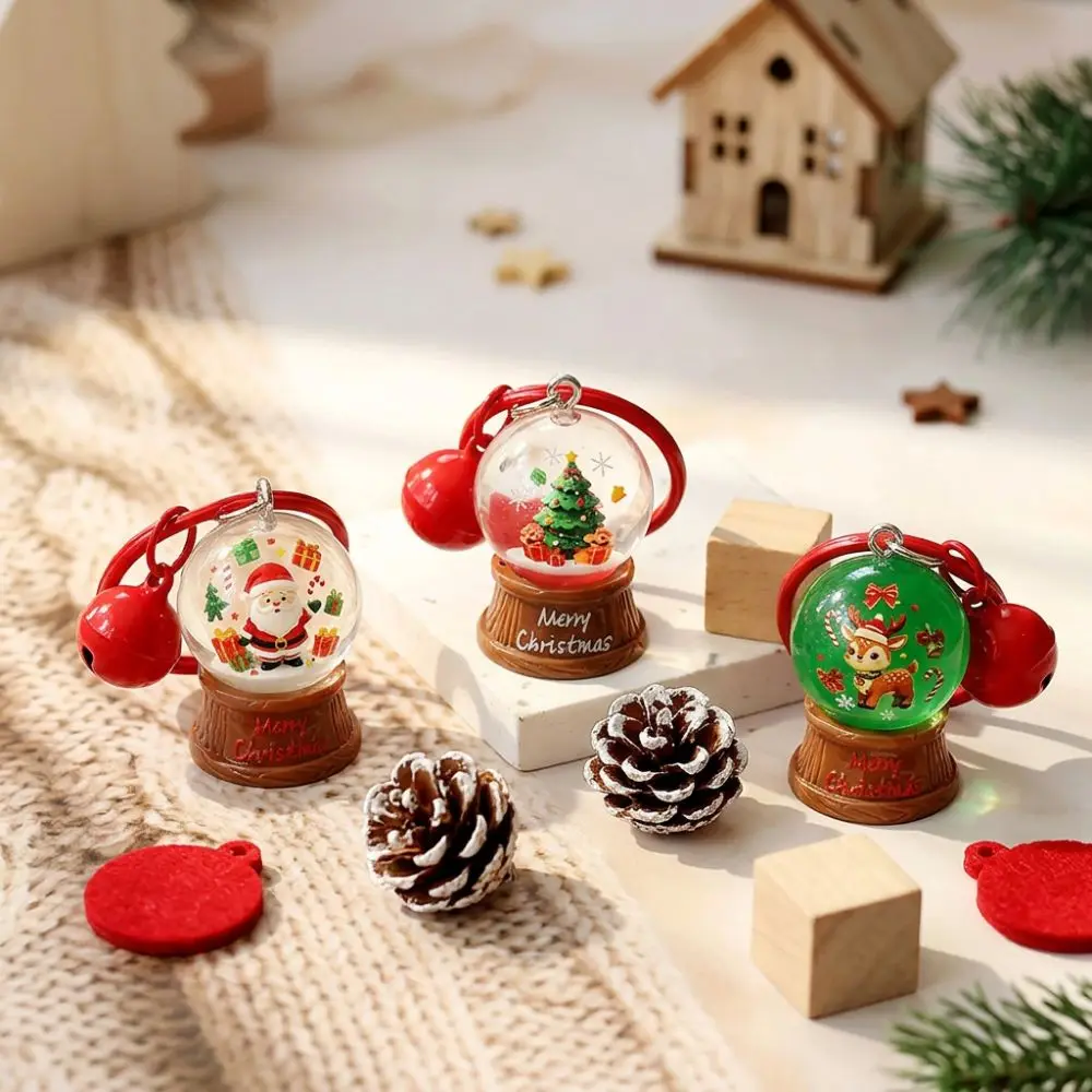 Weihnachtskugel-Schlüsselanhänger aus Harz mit roter Glocke, Miniatur-Szene, Weihnachtsmann-Schlüsselanhänger, lichtbeständig, handgefertigt – Detail 9