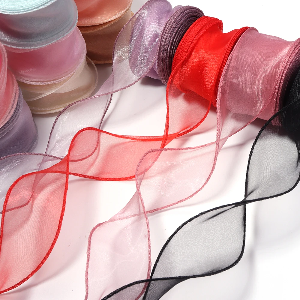 9m/roll 4cm Solid Color Polyester Fish Tail Organza Ribbon Wave Trim Ribbons for DIY Flower Cake Wrapping Bow Hair Accessories