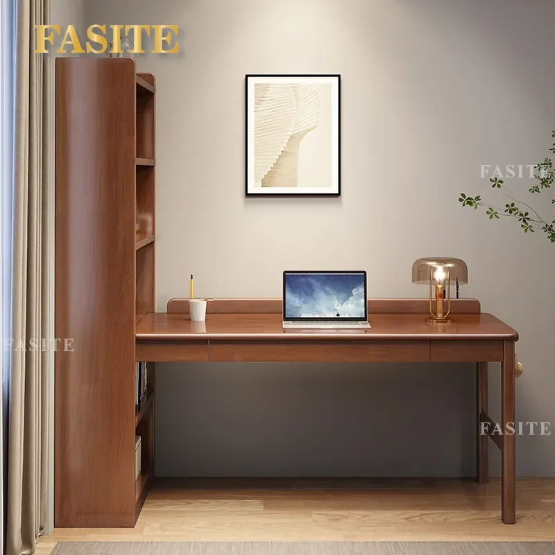 For Corner Desk Bookshelf Combination Integrated Desktop Computer Desk Simple Home Student Writing Table Solid Wood Study