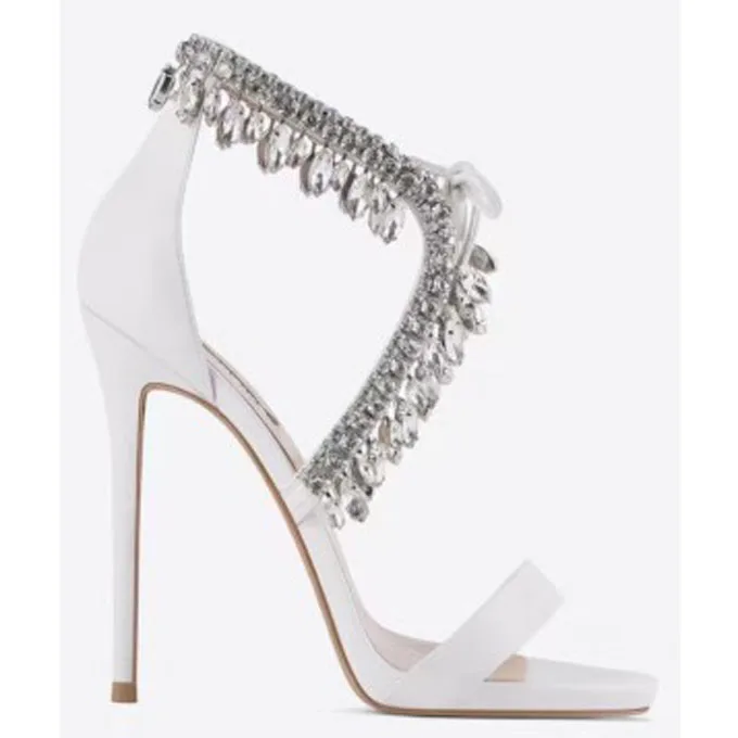 Dazzling Crystal Tassel Sandals Strap Suede Women Summer Shoes Crossed Diamond Pendant Side Stiletto Mujer Party 8/10cm Pumps