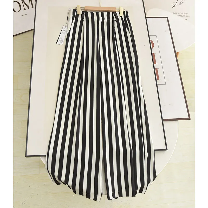 

Xiao Ai's, новинка 2025, широкие брюки, полосатые, с высокой талией, утягивающие драпированные повседневные свободные прямые брюки длиной до пола