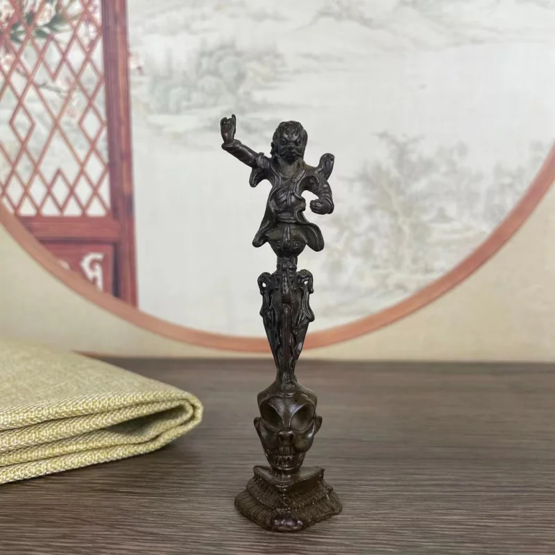 Antique Tibetan Tantric Nepalese Imitation Copper Wrathful Guru Buddhist Vajra Skull Artifact Ornament
