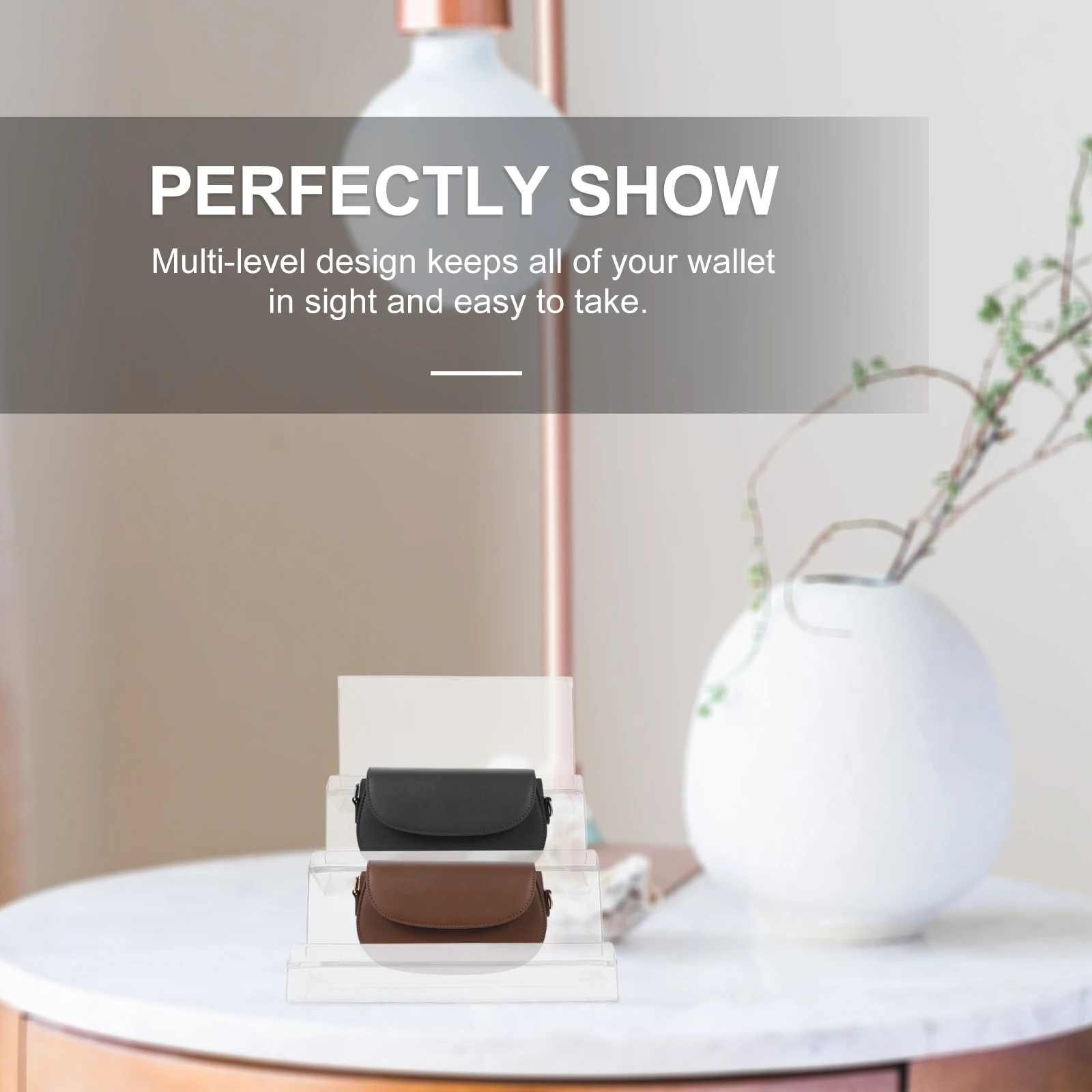 

Acrylic Desktop Storage Rack Wallet Display Stand Transparent Organizer Holder Three Layer Makeup Brush Rack