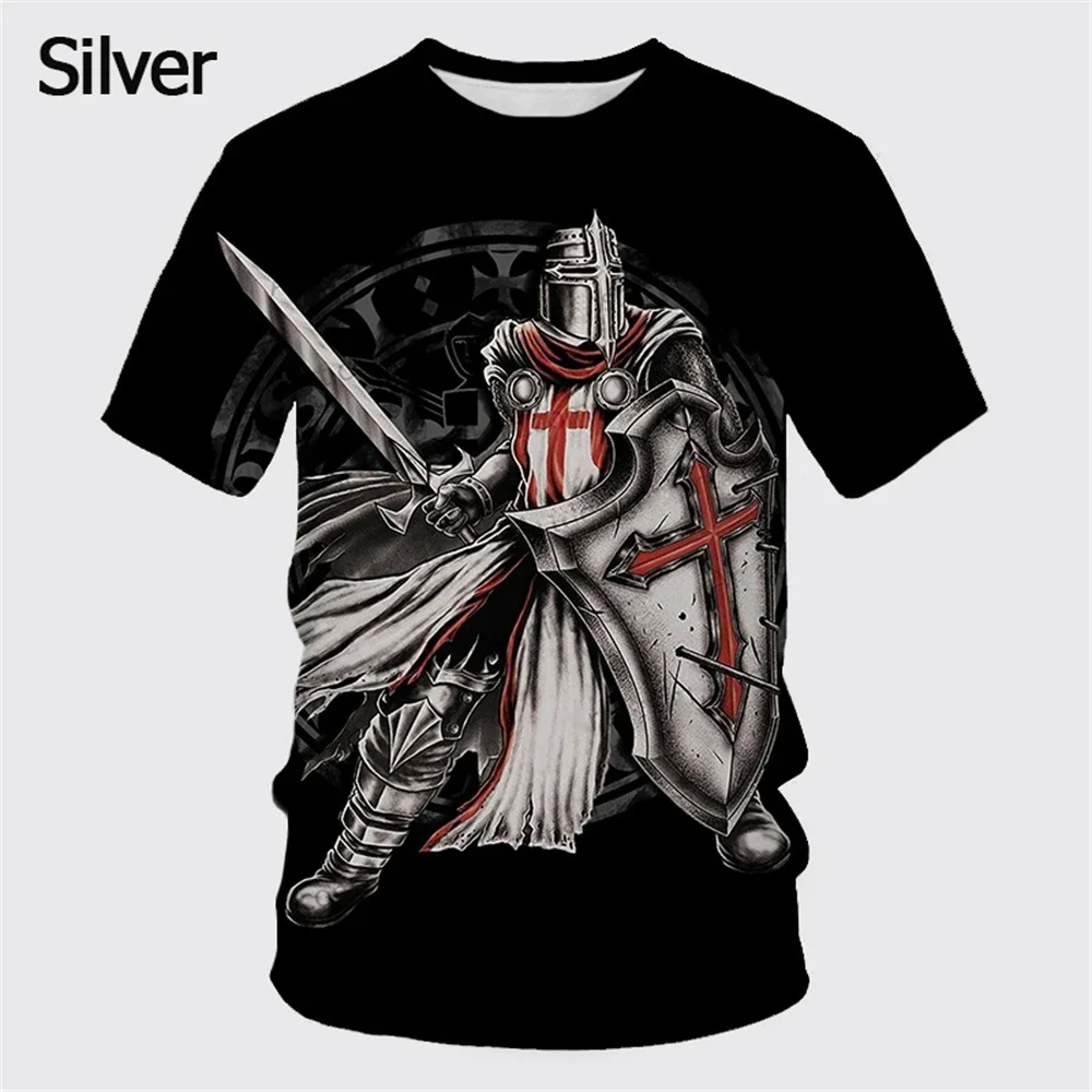 New Hot Fashion Vintage Templar 3D Printed Men's T-shirt Round Neck O Neck Casual Street Clothing Couple T-shirt Short Sleeve To image 6