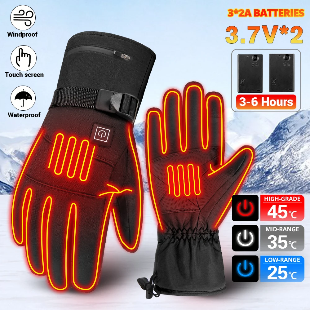 Heated Gloves Men Motorcycle Gloves Heated Guantes Waterproof Moto Touch Screen Motorbike Racing Gloves for Winter