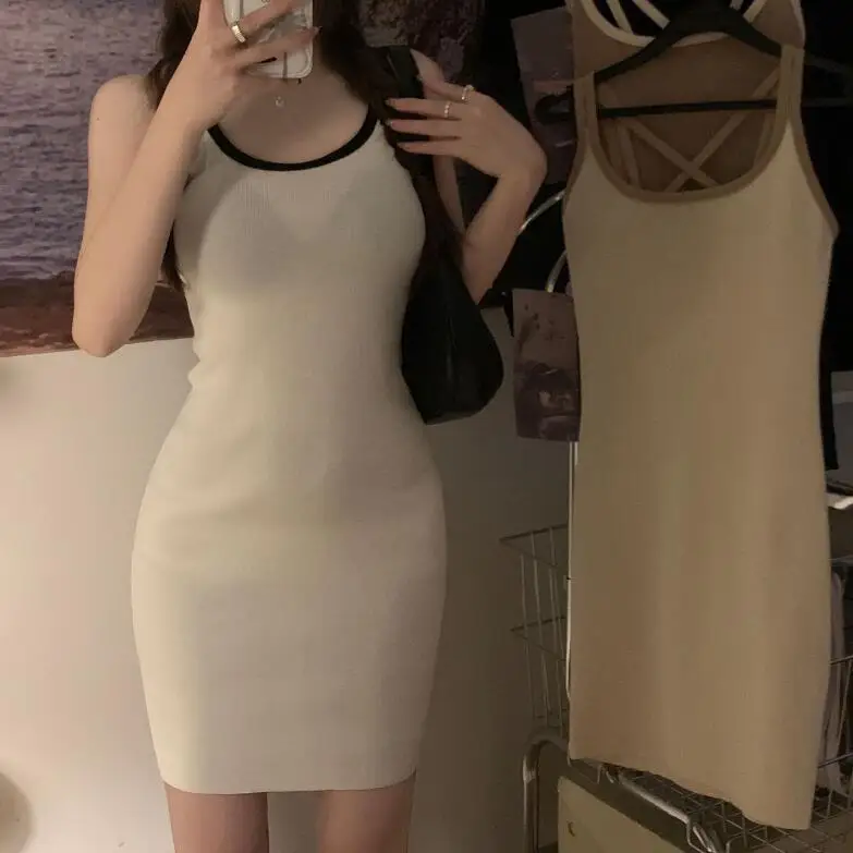 Spring/Summer New Fashion Slim Fit Wrap Hip Solid Color Suspender Dress For Women,4 Colors