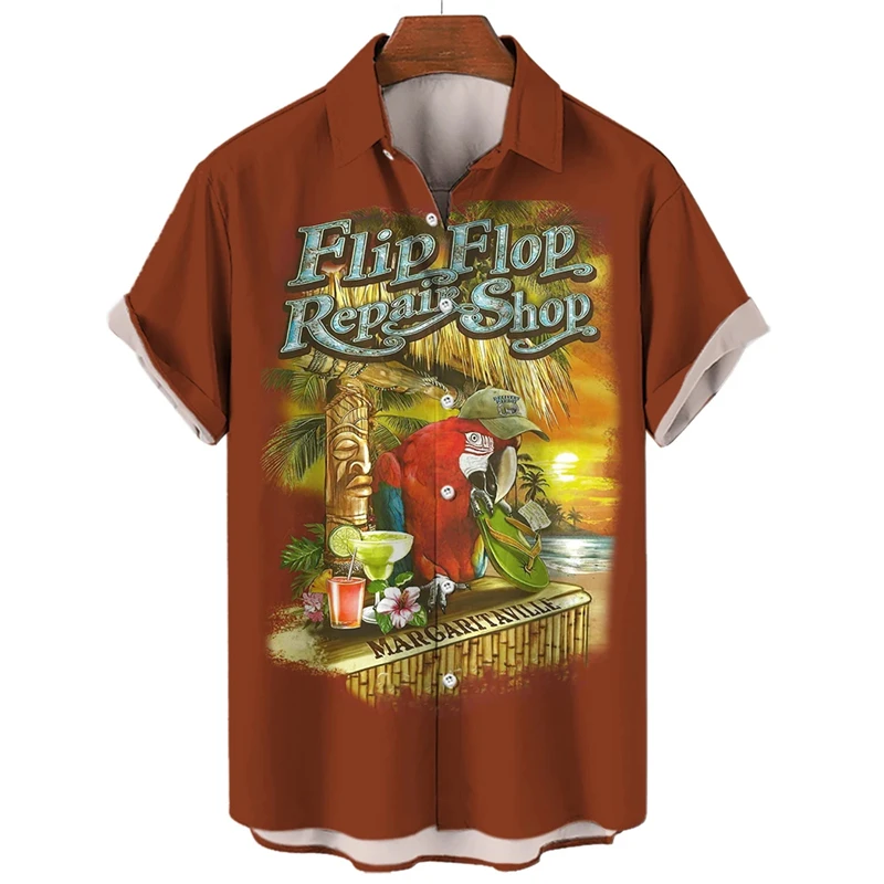 Hip Hop Design Parrot Graphic Shirts For Men Clothes Funny Animal Blouses Hawaiian Beach Shirts Casual Vacation Mens Y2k Tops