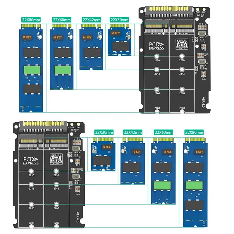 2-in-1 M2 SSD Box M.2 NVME PCI-E NGFF SATA SSD zu U.2 SFF-8639 Combo Adapter Aluminiumgehäuse SSD-Gehäuse für PC Desktop-Computer