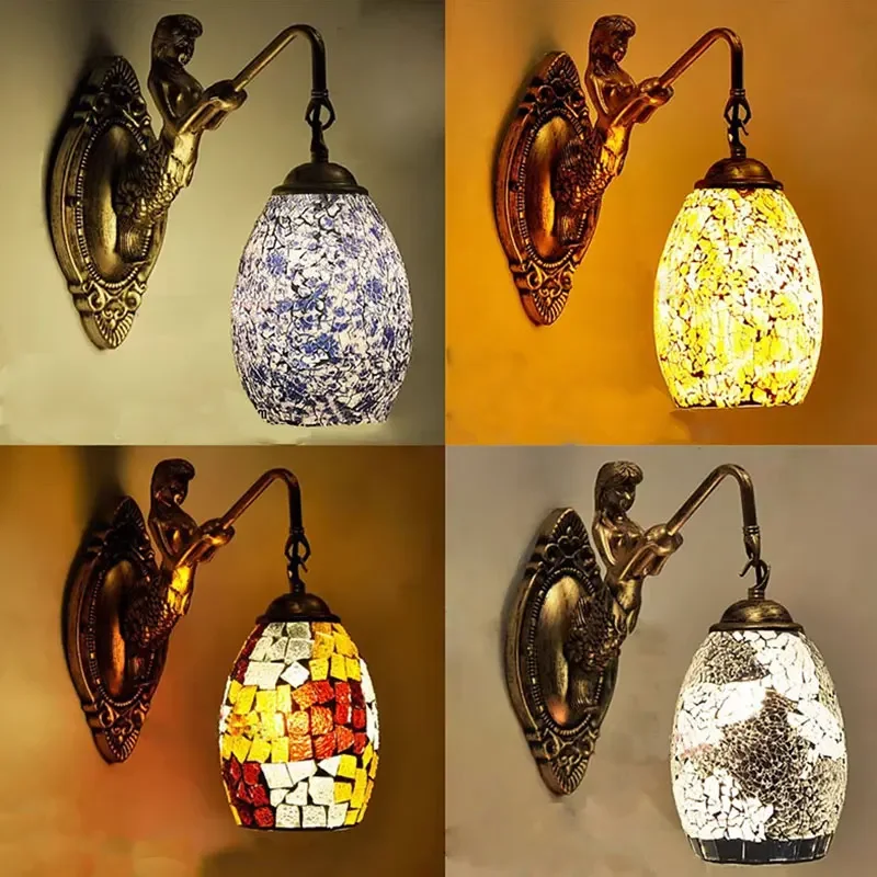 

Tiffany Wall Lights Handmade Glass Art Lamp Sconces Mediterranean Home Decoration for Living Room Bedside LED Lighting Fixtures