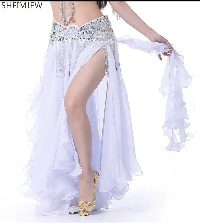 Belly Dance Saree Belly Dance High Split Skirt Chiffon Rolled Leaf Double Split Ear Skirt Belly Dance Dance Skirt Dance Skirt