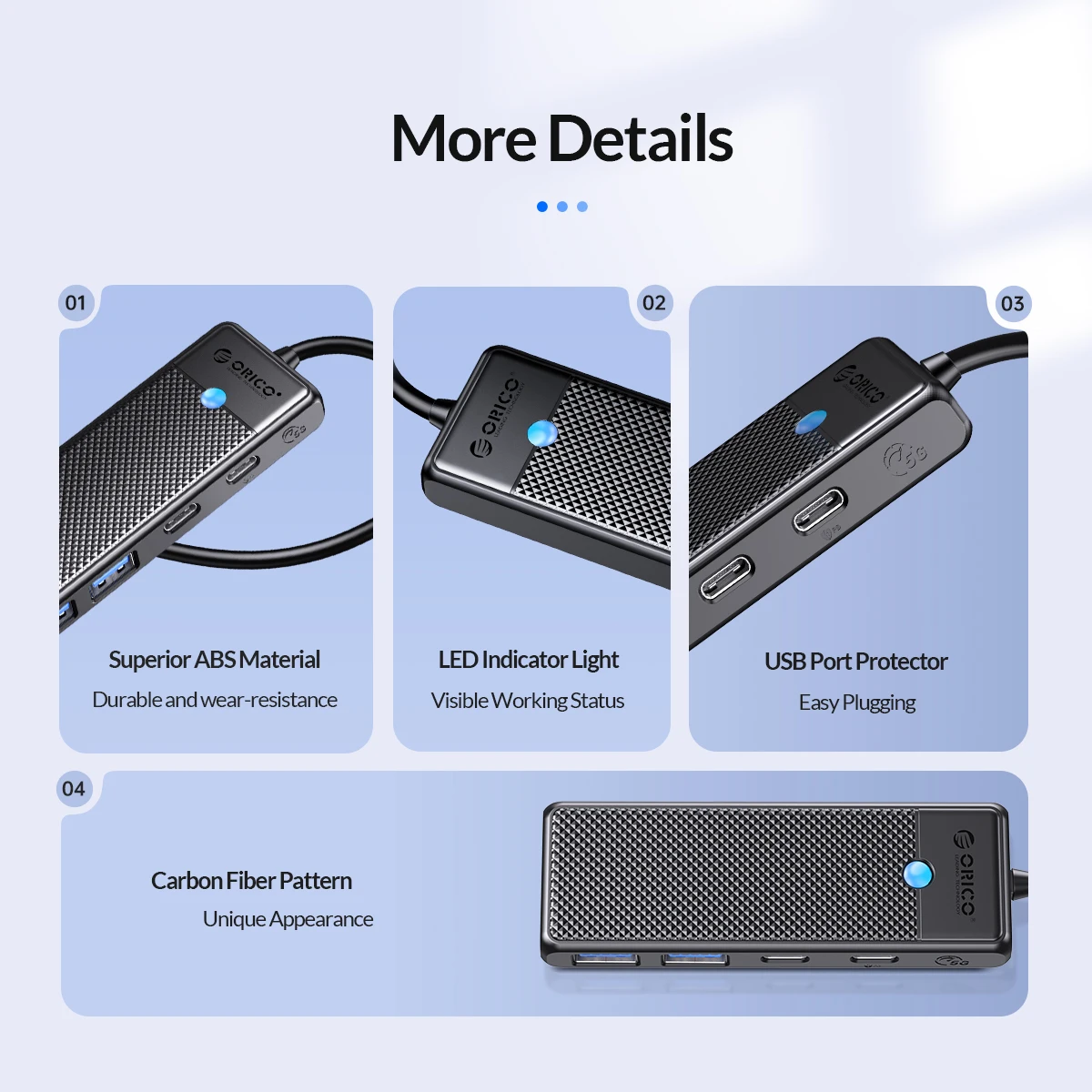 ORICO USB3.0 Hub 5Gbps OTG Adapter SD/TF Card Reader PD 100W Charging Port Extender for PC Laptop