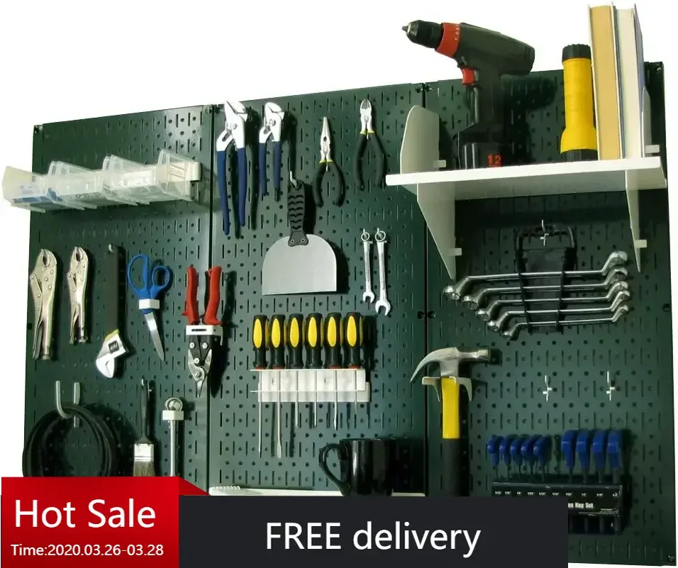 Pegboard Organizer Wall Control 4 ft. Metal Pegboard Standard Tool Storage Kit with Green Toolboard and White Accessories