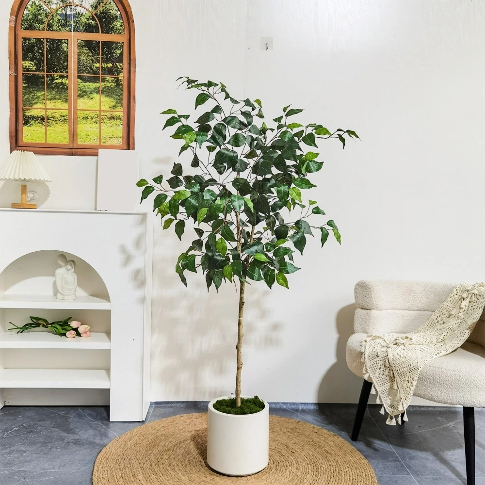 

Simulated plant Ficus sinensis green plant false tree decorative potted bionic tree indoor living room landing