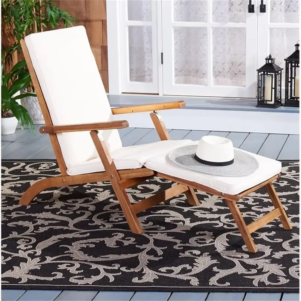 Outdoor Collection Palmdale Natural Brown Solid Wood/Beige Cushion Chaise Lounge Chair