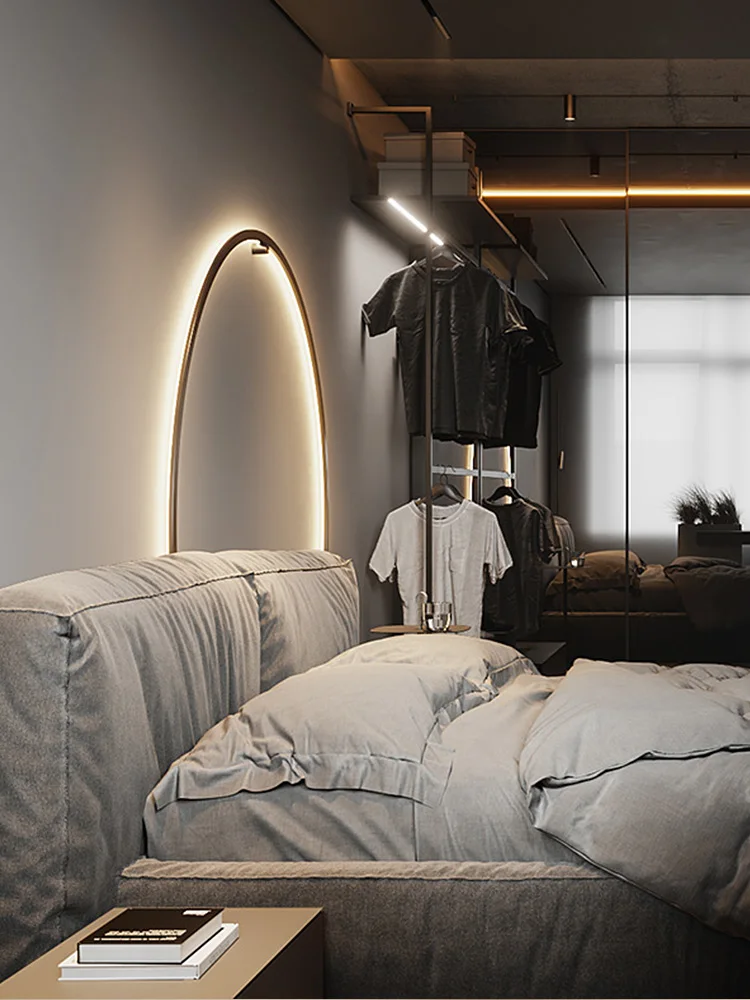 Lámpara de pared minimalista Fondo de sala de estar pared Luz nórdica dormitorio de lujo cama de anillo