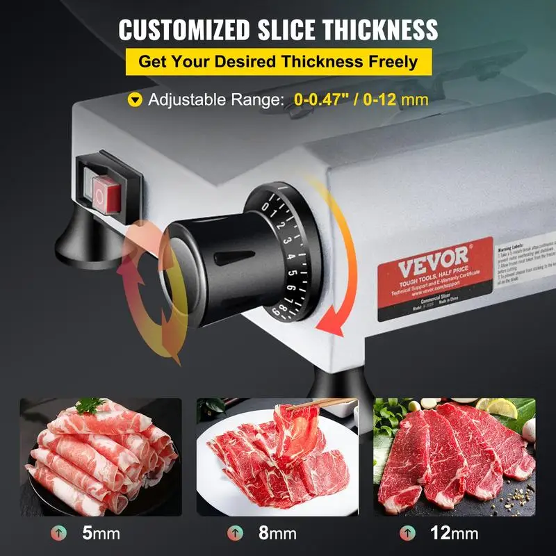 Fatiador de carne elétrico Deli 240W, lâmina de aço carbono de 10", 350-400 RPM, espessura ajustável de 0-0,47 polegadas, ideal para uso comercial e