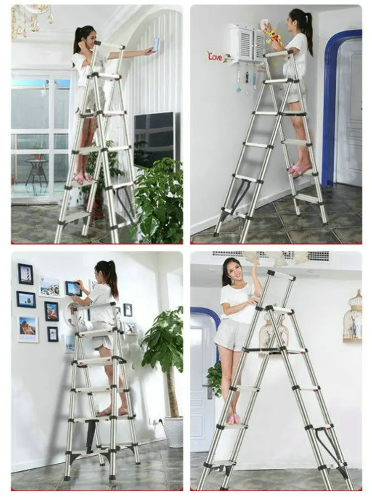 1.4M multifunctional folding household herringbone ladder aluminumalloy telescopic ladder construction decoration project ladder