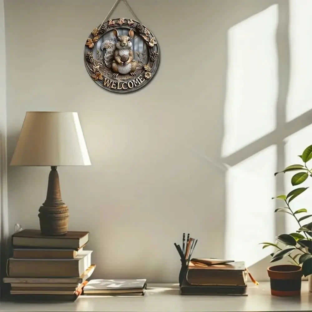 Rustic Style Welcome Round Wooden Sign, Animal Theme, Suitable for Home Hall, Garden, Bar, Cafe, Door, Fence Decoration, Gift